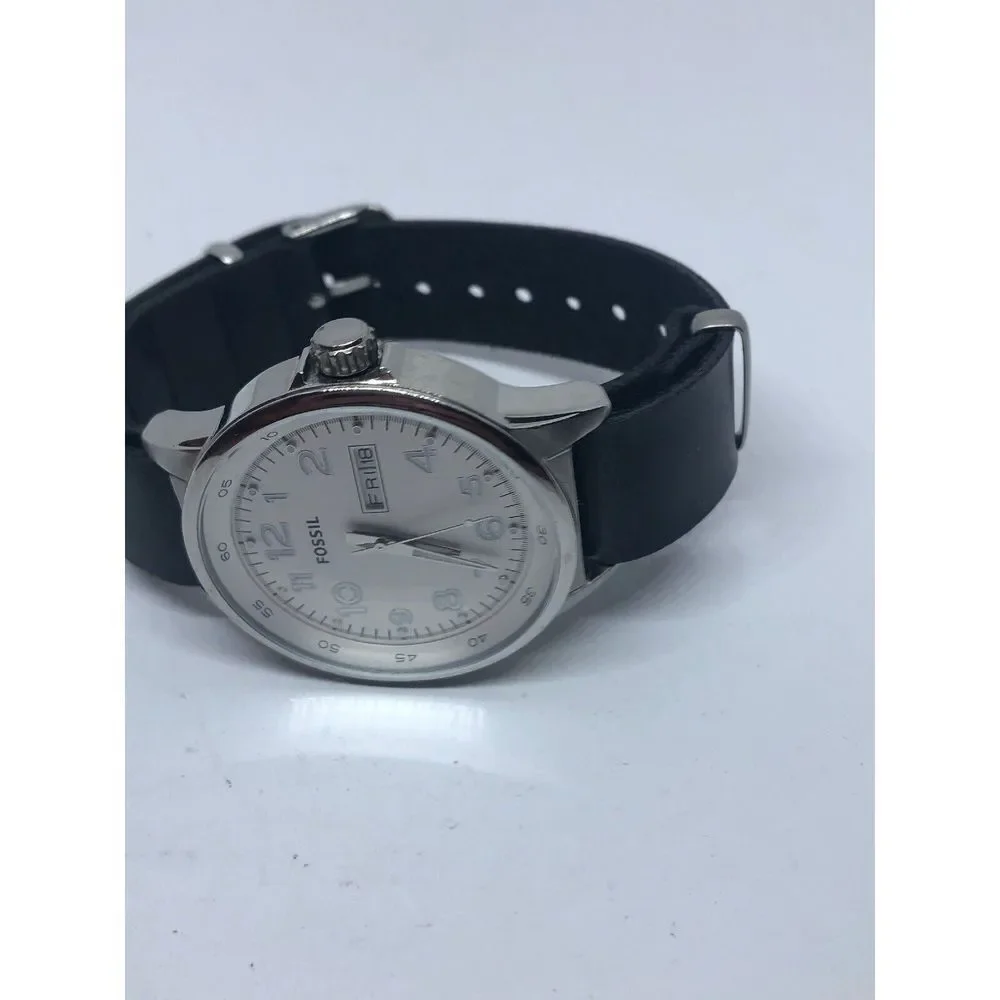 Fossil BQ1622 Men's Black Leather Analog White Dial Quartz Genuine Watch RK391